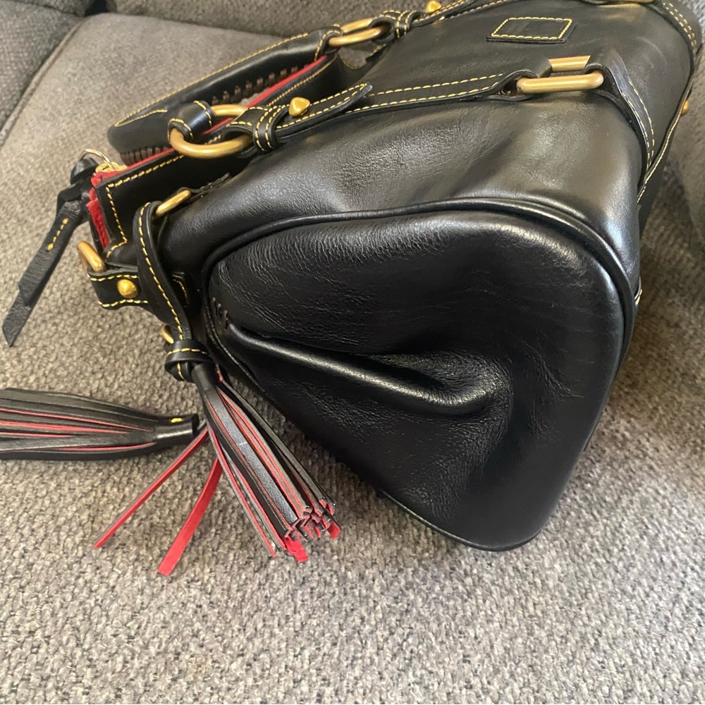 Dooney & Bourke Black Florentine Leather Satchel with Gold Hardware - Picture 3 of 8